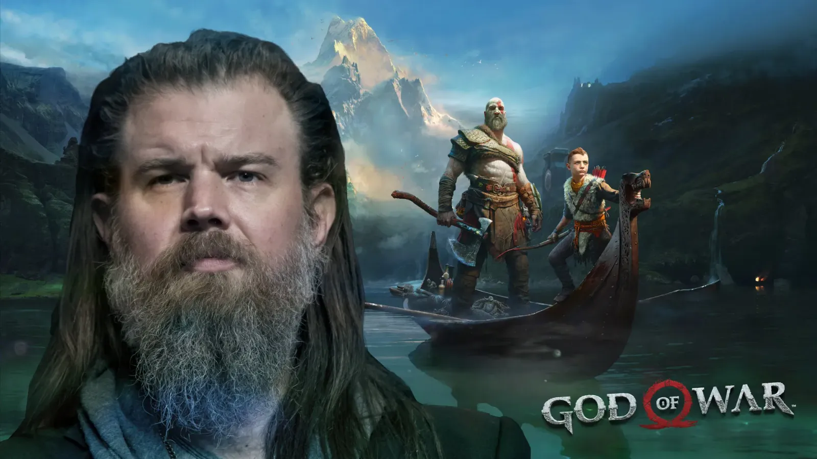 God of War (Dio della Guerra; abbreviato GoW) con Ryan Hurst nel ruolo di Kratos — Collage di Cinemapatrol